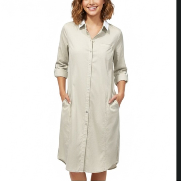 J. Jill Dresses & Skirts - J. Jill Missy kakhi long sleeve roll tab shirt dress size 12